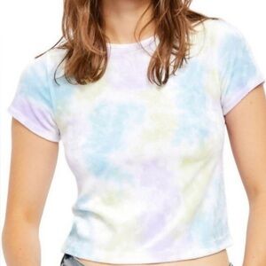 NWOT Free People Light Blue Tie Dye Bright Eyes Velvet Crop Top Size Small
